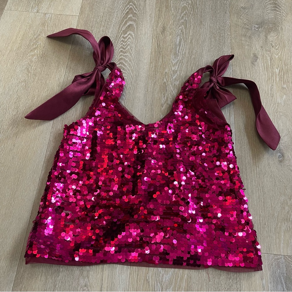 Maeve - Anthropologie Sequin and Satin Bow Tank Top - Picture 7 of 7
